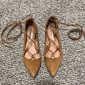 Halogen Tan Lace-Up Flats